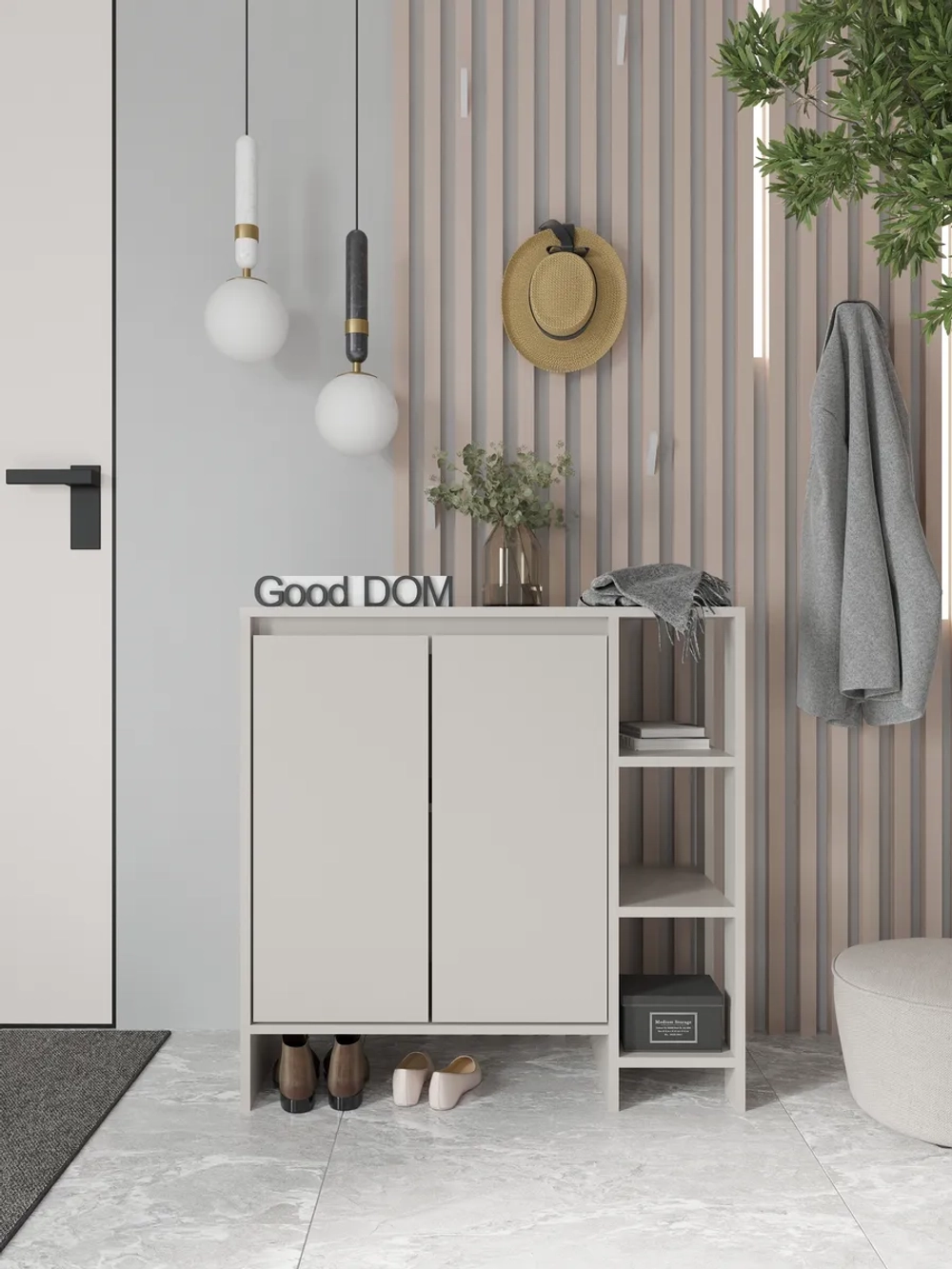 Тумба деревянная в прихожую, с дверками и полками