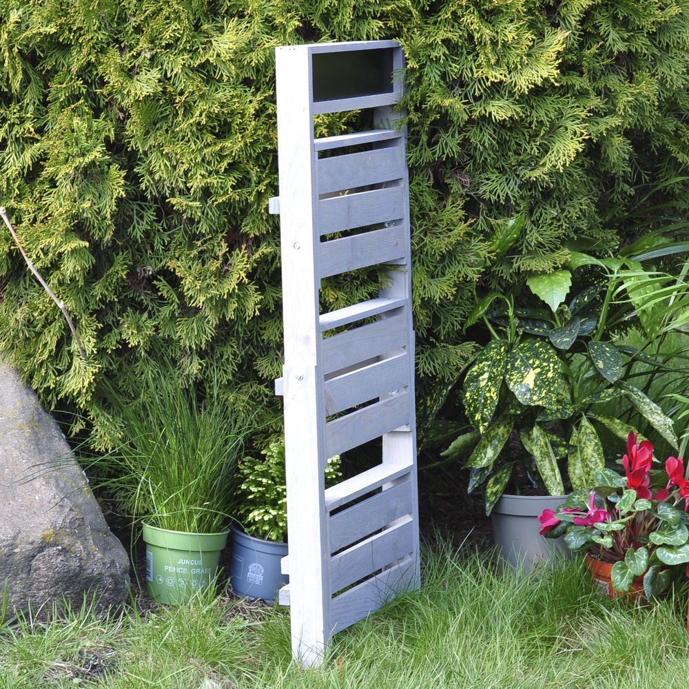 Подставка для цветов и декора напольная 3 полки из массива сосны Флорэль, деревянная этажерка для цветов на подоконник в стиле рустик, серая