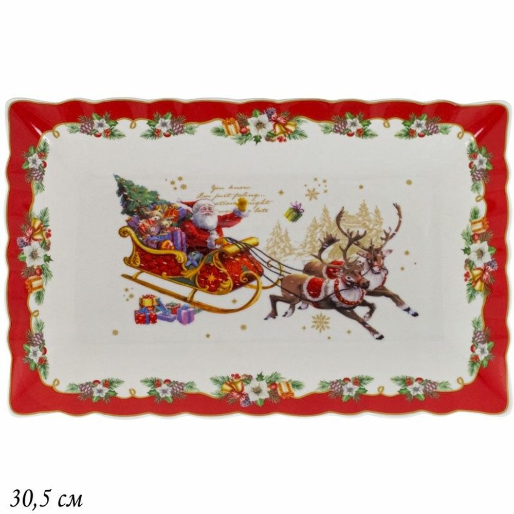 Lenardi 205-303 Прямоугольное блюдо 30,5см НОВЫЙ ГОД в под.уп.(х12)Фарфор