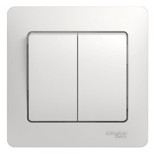 Schneider Electric Glossa Белый Выключатель 2-клавишный схема 5, в сборе с рамкой IP20 скрытая установка GSL000152