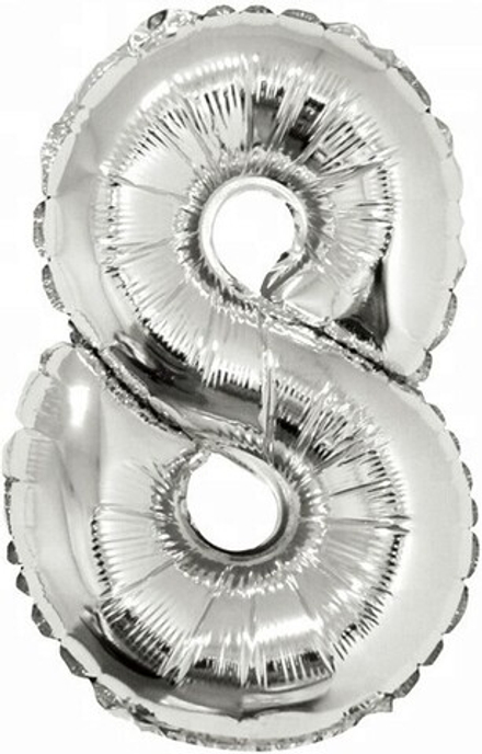 Шар с клапаном (16''/41 см) Мини-цифра, 8, Серебро