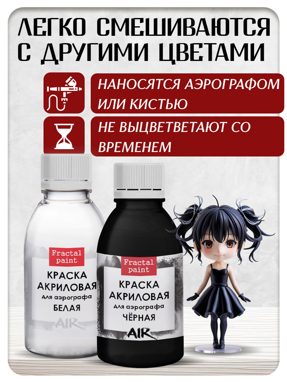 Комбо красок для аэрографа (белая+черная) 2х50 мл