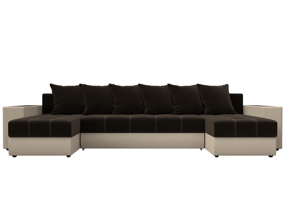 Диван П-образный Дубай полки справа, Коричневый\Бежевый, Микровельвет\Экокожа, 31512R
