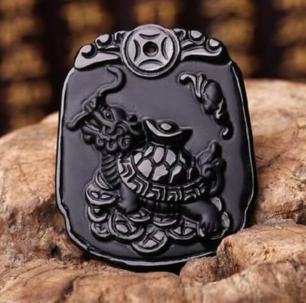 Подвеска Денежная черепаха натуральный обсидиан. О-6