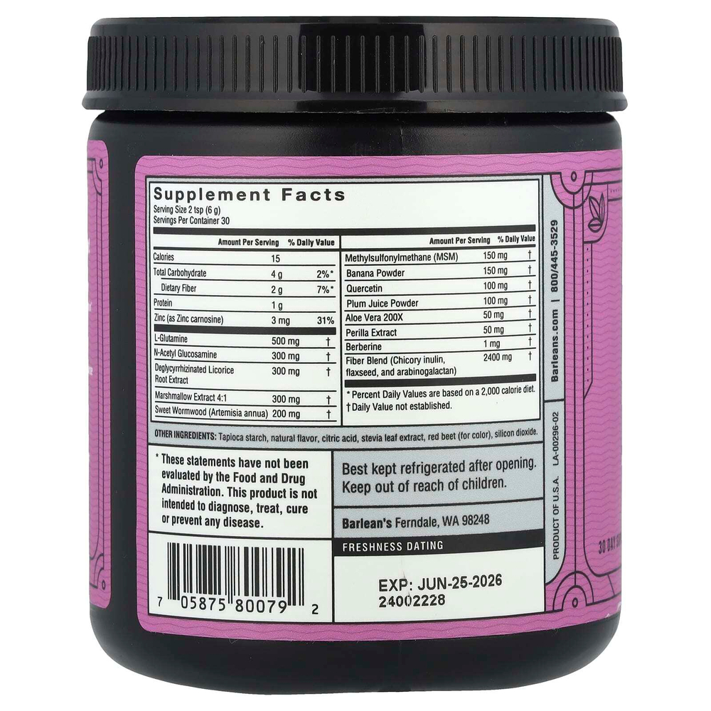Barlean's, Ремонт кишечника, вкус ягод, 180 г (6,35 унции)