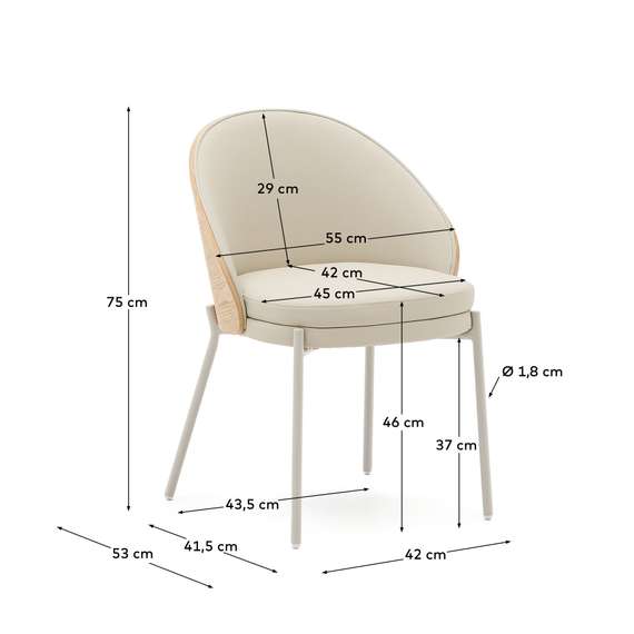 Стул Eamy из бежевой экокожи, ясеневого шпона с натуральной отделкой и бежевого металла