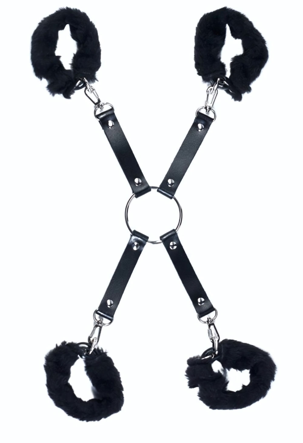 Черный набор для фиксации со съемными меховыми опушками (Цвет: черный)
