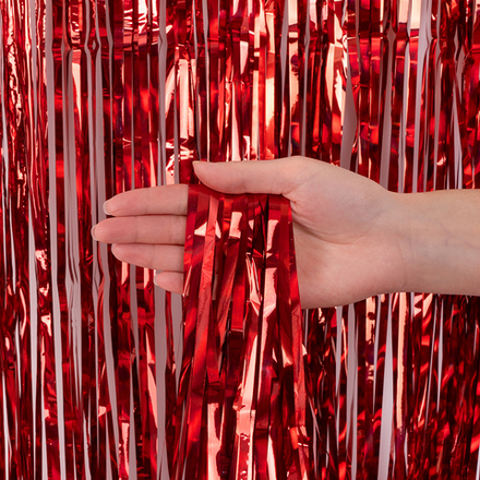 Занавес Дождик Электрик, Красный, Голография, 100*200 см