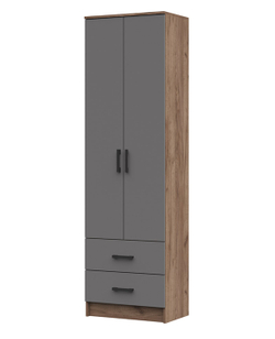 Машенька ШК 201 Шкаф с полками и 2 ящика Дуб крафт табачный / Графит серый