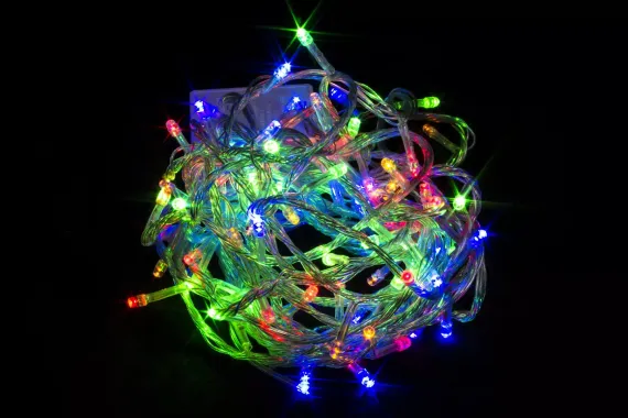 Светодиодная нить 7 м., 220V, 100 разноцветных LED ламп, контроллер, прозрачный провод, Winner (m.01.5T.100-)