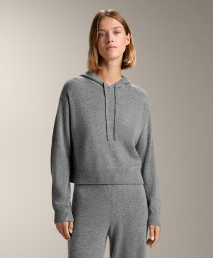 Oysho Толстовка с капюшоном из 100% кашемирового трикотажа, серый меланж