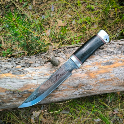 Нож кованый НС-05А алюминиевые вставки, гравировка (Златоуст)