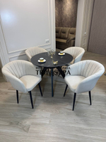 Круглый раздвижной стол "Бонжур", керамогранит, черный мрамор и стулья "Версаль"