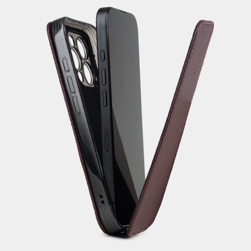 Чехол iPhone 16 Pro натуральная кожа сафьяно, бордового цвета