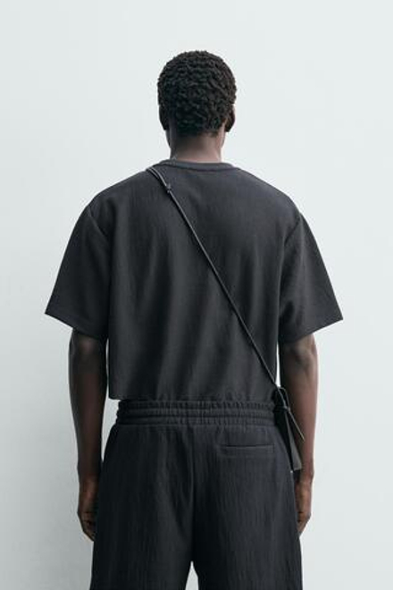 ZARA ФУТБОЛКА RELAXED FIT ИЗ РЕЛЬЕФНОЙ ТКАНИ, СТАЛЬНОЙ СИНИЙ