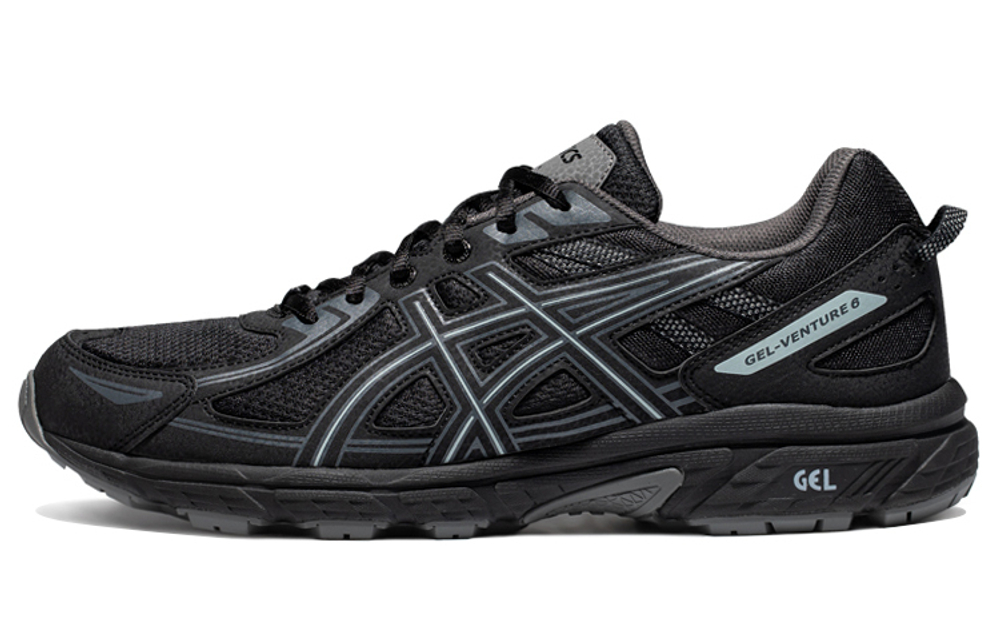 Asics Gel-Venture 6 lightweight breathable fabric synthetic leather shock absorption non-slip low-top cross-country running shoes men's black