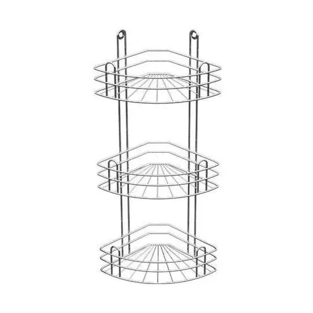 Полка для ванной угловая 3-х ярусная радиальная глубокая, крашенная белая