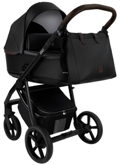 Детская коляска Roan Esso 2025 Кожа 3 в 1 с автокреслом Tutis Elo Lux EduSky Black ESSK/210/1 Black /Black/руч.Тем.коричневый