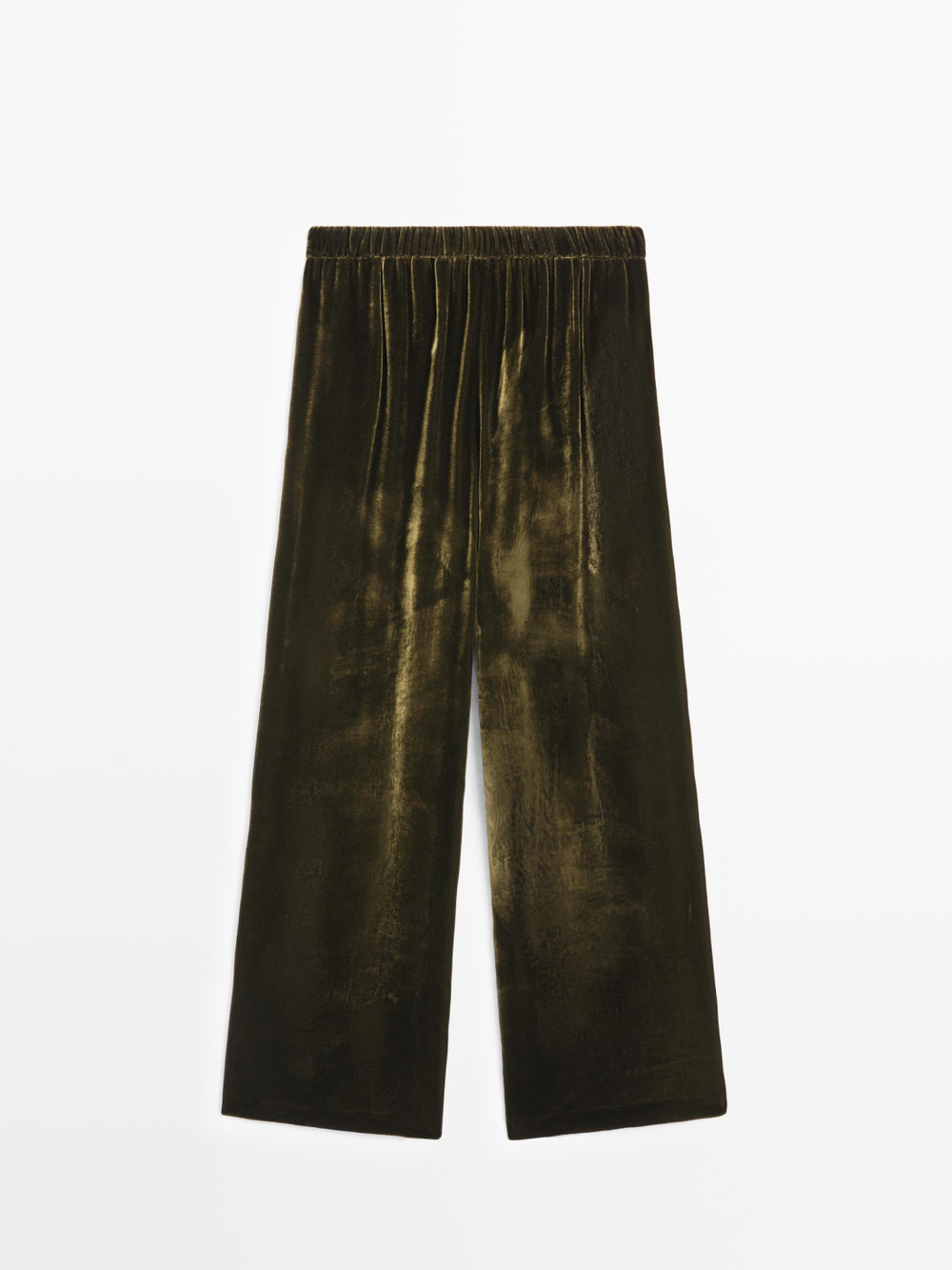 Massimo Dutti Широкие брюки из бархата со складками и эластичной отделкой, оливковый