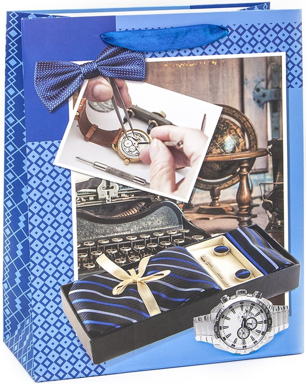 Пакет подарочный, Мужской подарок, Синий, 32*26*12 см,