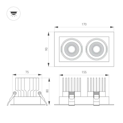 Светильник MS-VORTEX-BUILT-S170x90-2x12W Day4000 (BK-BK, 40 deg, 230V) (Arlight, IP20 Металл, 5 лет) 058438