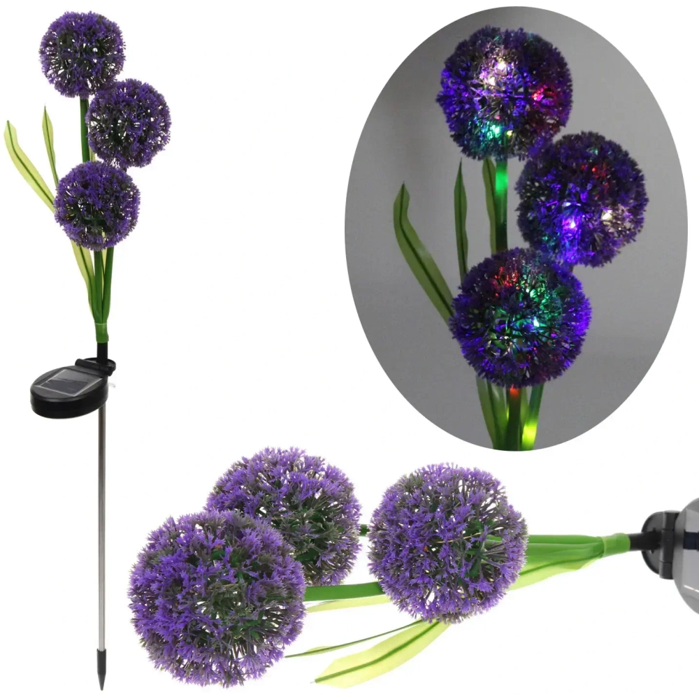 Светильник на солн.батарее (фигура на спице с подсветкой) «Одуванчики» 75 см, Фиолетовый (свечение мультицвет)