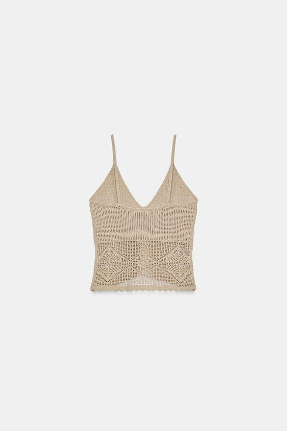 ZARA ВЯЗАНЫЙ ТОП НА БРЕТЕЛЯХ, РЫЖЕВАТО-КОРИЧНЕВЫЙ