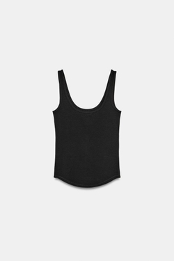 ZARA ХЛОПКОВЫЙ ТОП НА БРЕТЕЛЯХ, ЧЕРНЫЙ