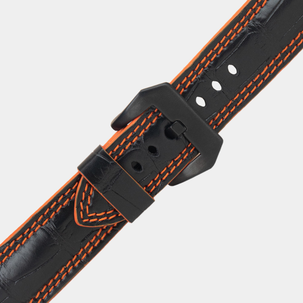 Ремешок для Apple Watch Ultra 49mm из кожи крокодила черного цвета с оранжевой строчкой