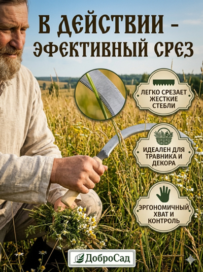 Серп «Травник» 12» деревянная ручка