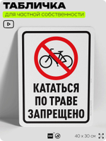 Табличка для частной территории "Кататься по траве запрещено", на дом, для участка, организаций и частных территорий, предупреждающая, 40х30 см, Silver Plane x Айдентика Технолоджи