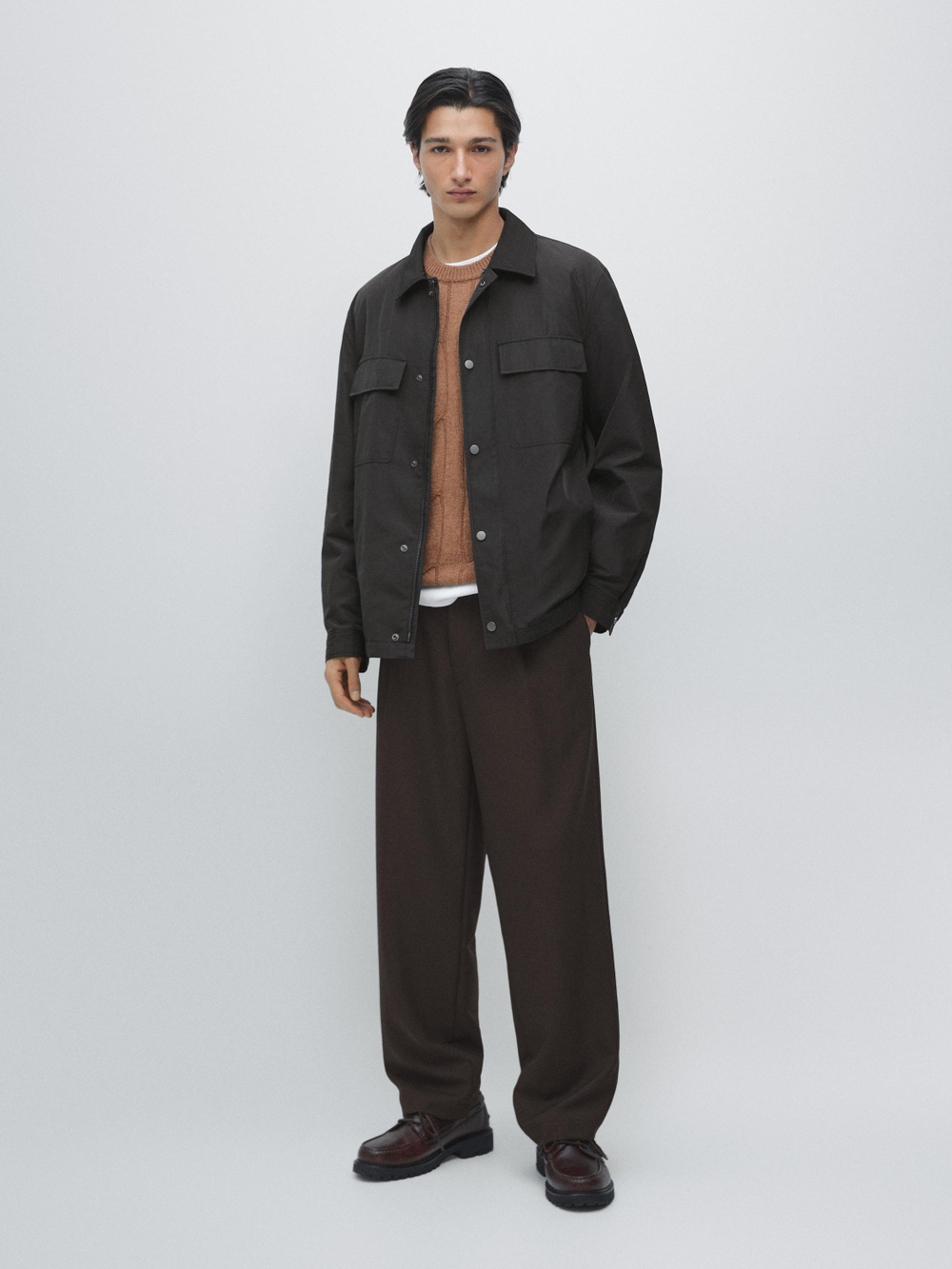 Massimo Dutti Тонкая водонепроницаемая куртка с карманами, коричневый