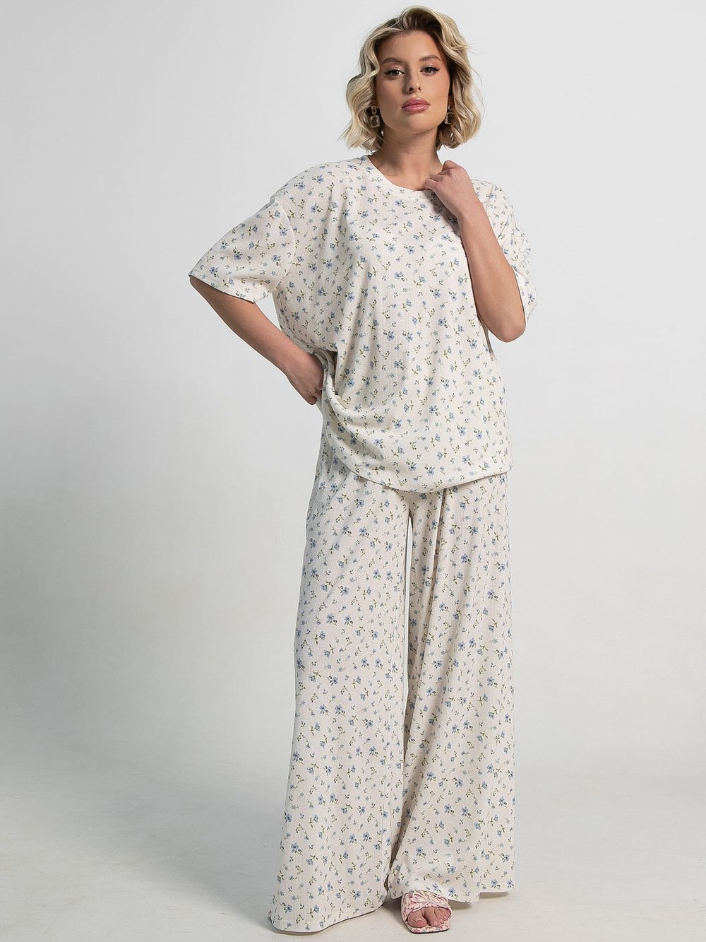 Костюм домашний с брюками Мона (бежево-голубой) К15210-1М LT Collection