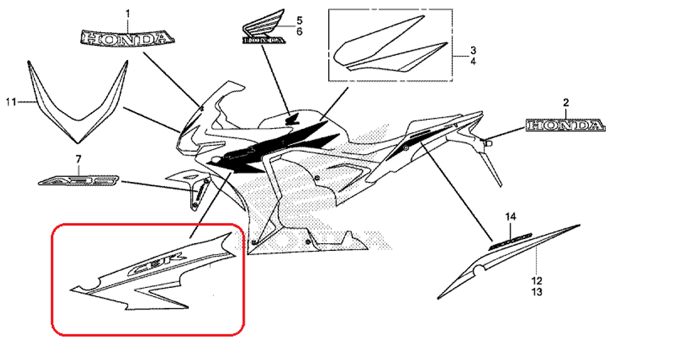 86643-MGZ-D20ZA. STRIPE, R. MIDDLE COWL *TYPE1*. Honda CBR500R/RA 2013