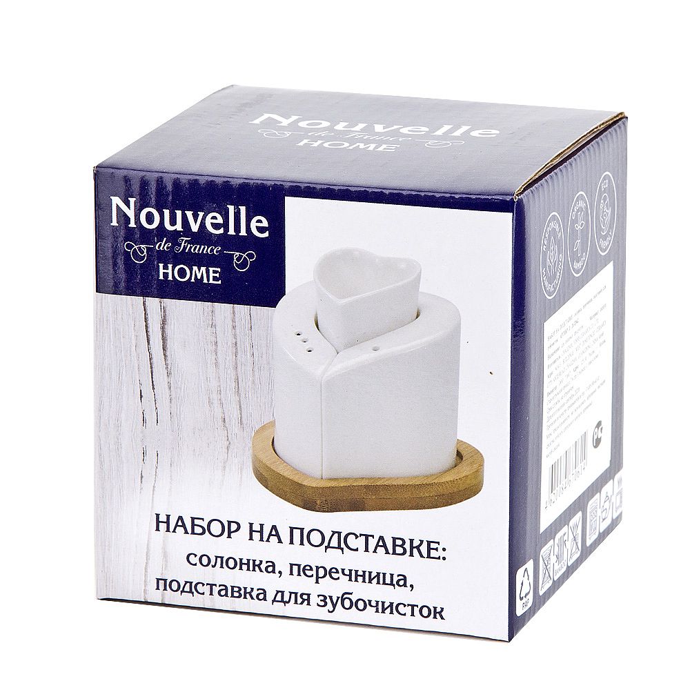 Набор для специй солонка/ перечница/ подставка для зубочисток " " на бамбуковой подставке