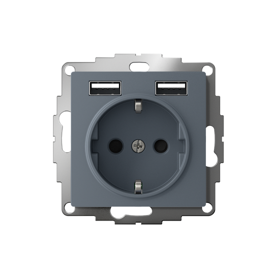 Розетка 1-м СП AtlasDesign 16А IP20 с 2-мя заряд. устройствами USB тип A+A 5В/2.4А 2х5В/1.2А механизм грифель SE ATN000730