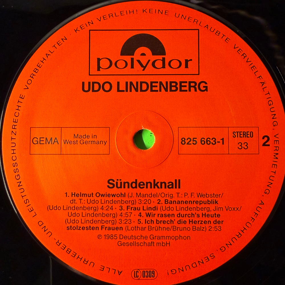 Udo Lindenberg ‎– Sündenknall (Германия 1985г.)