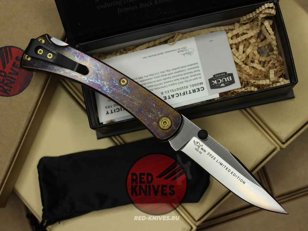 Нож Buck 110 Slim Pro TRX Titanium (Legacy Collection 2023) - желтый огненный титан