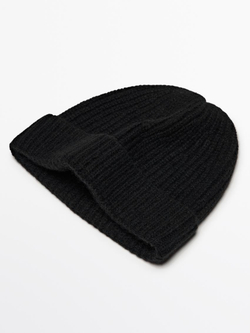 Massimo Dutti Шапка бини из 100% кашемира в рубчик, черный