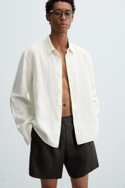 ZARA ШОРТЫ ИЗ 100% ЛЬНА, АНТРАЦИТОВО-СЕРЫЙ