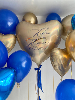 Воздушные шары на свадьбу синий/золото №3860