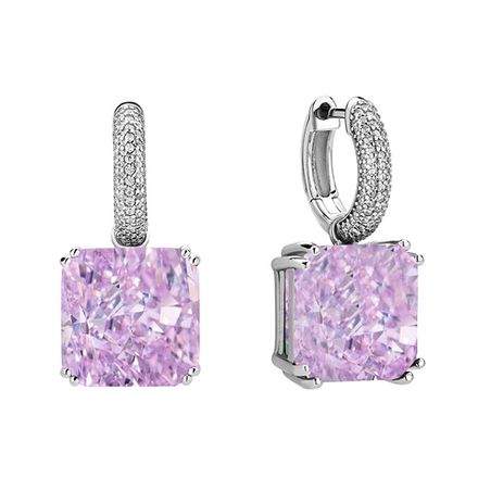 Серьги квадрат с обсыпкой розовые