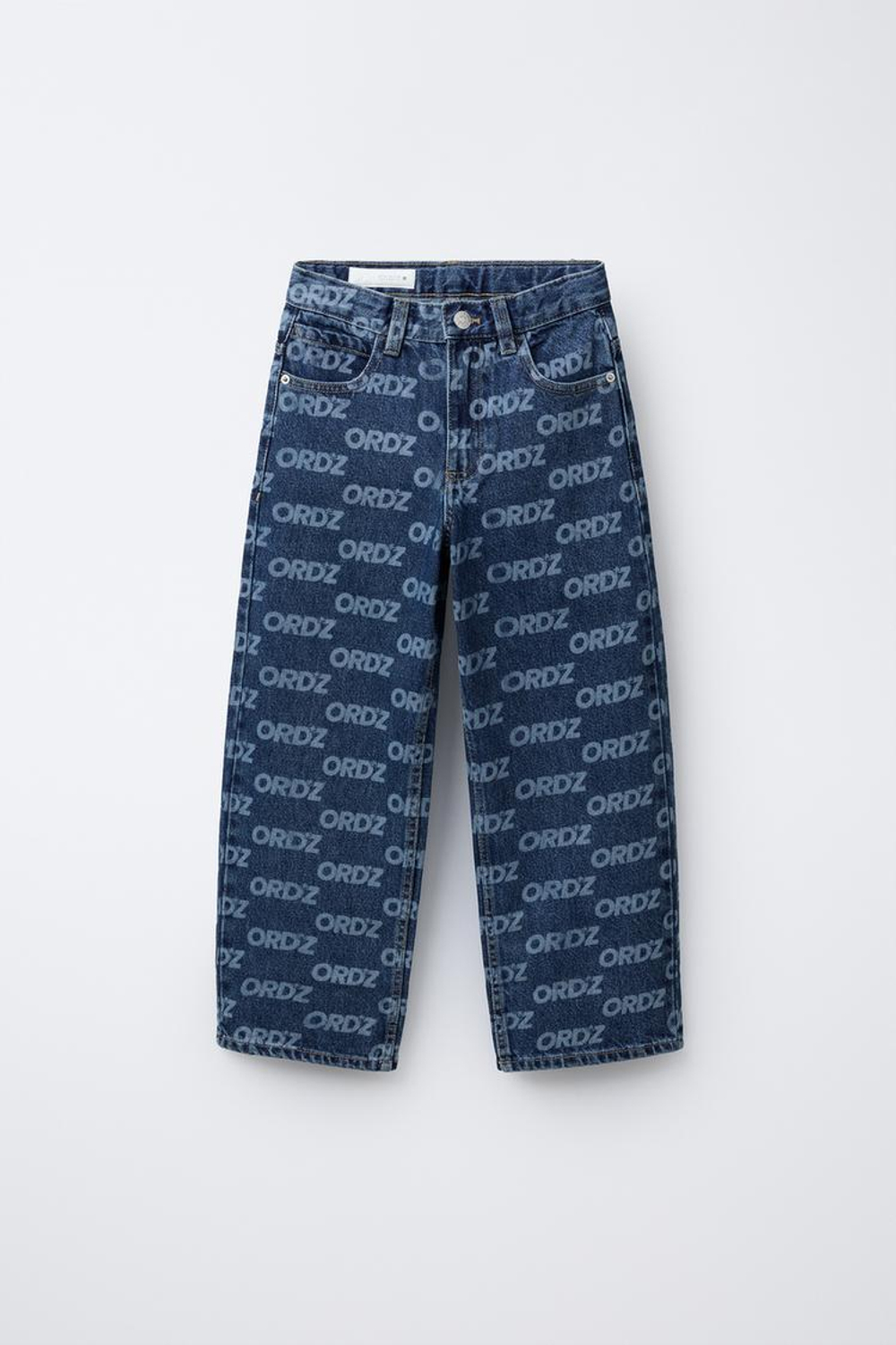 ZARA ДЖИНСЫ WIDE LEG С ТЕКСТОВЫМ ПРИНТОМ, СИНИЙ