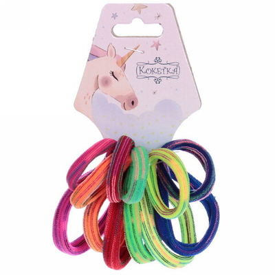 Резинки для волос детские 12шт «Your Paradise», яркие колечки, микс 6 цветов, d-4,5 и 3,5см (подвес Единорожек)