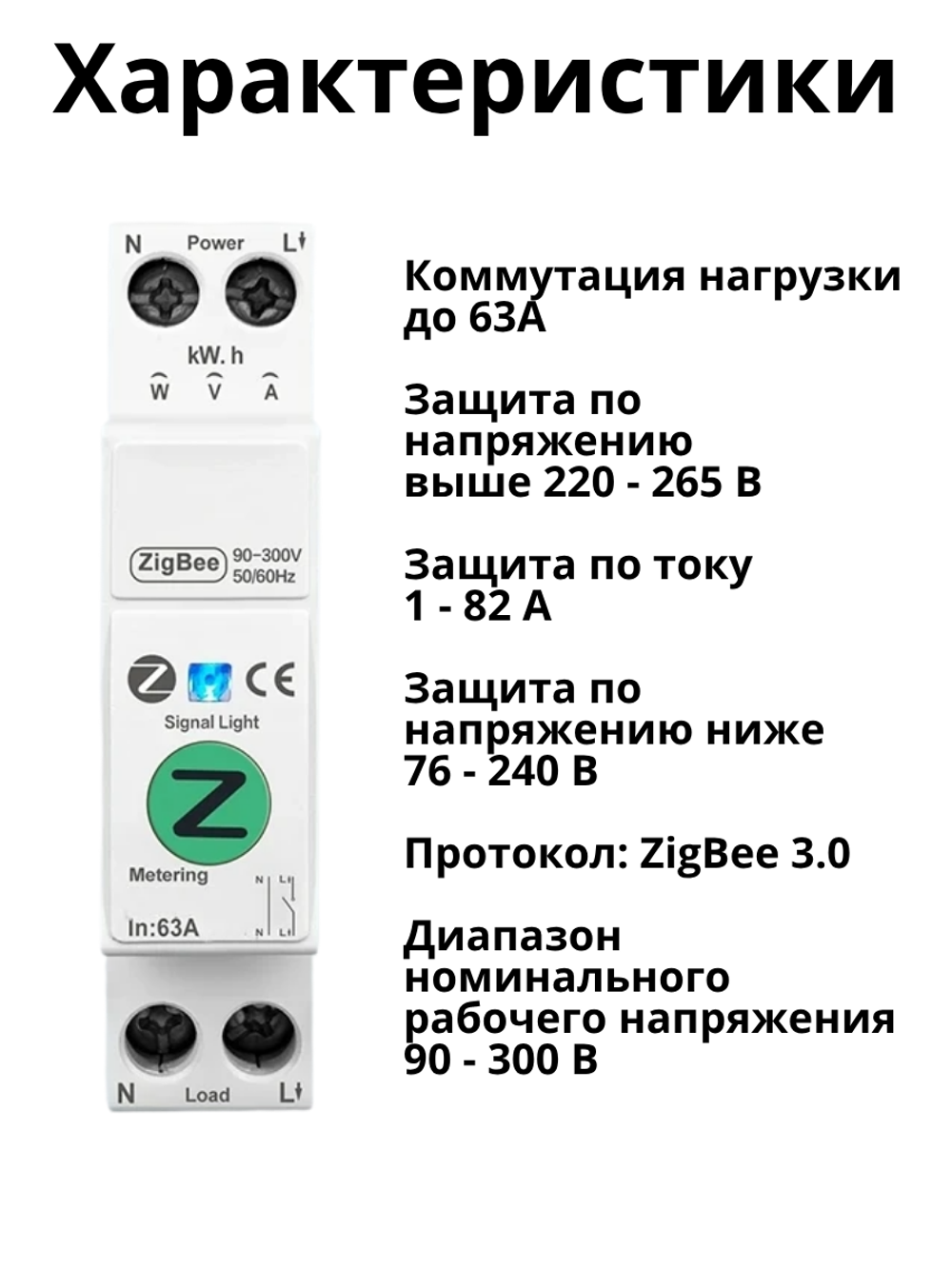Умное реле Tuya ZigBee 63А на Din рейку Алиса автомат