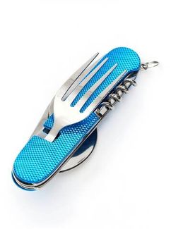 Мультитул 6в1 походный приборы: нож, вилка, ложка, открывашка Синий