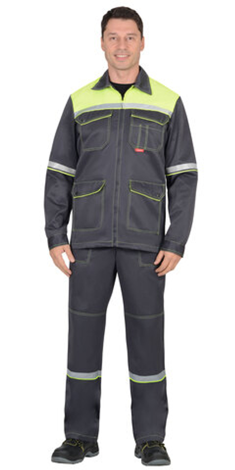 Костюм "Механизатор" летний: куртка, брюки темно-серый с неоновым и СОП
