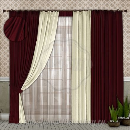 Шторы для гостиной:  Элемент (арт. 1066-6)  - (250х200)х2, 250х400 см. - бордо