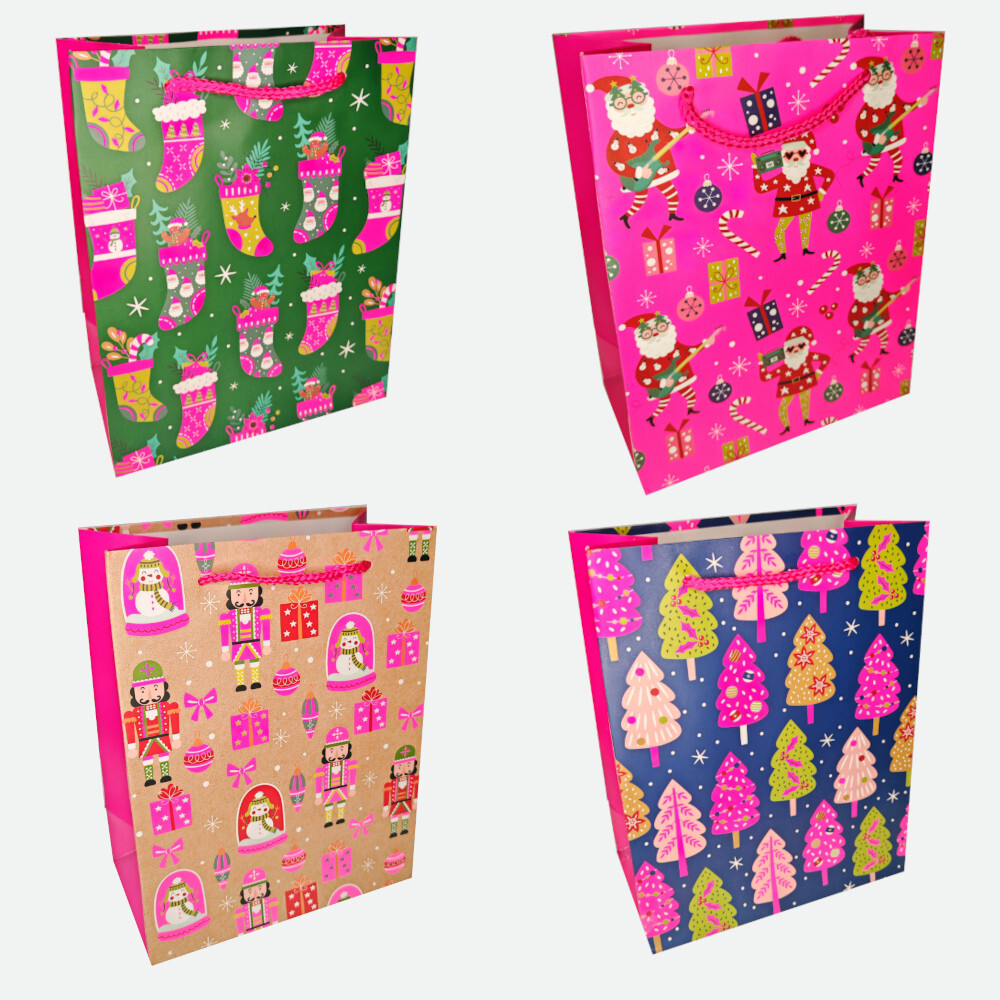 Пакет подар. бум. новогодн. 26*32*12 см 210 гр/м2 "Веселье и Дед Мороз" микс дизайнов