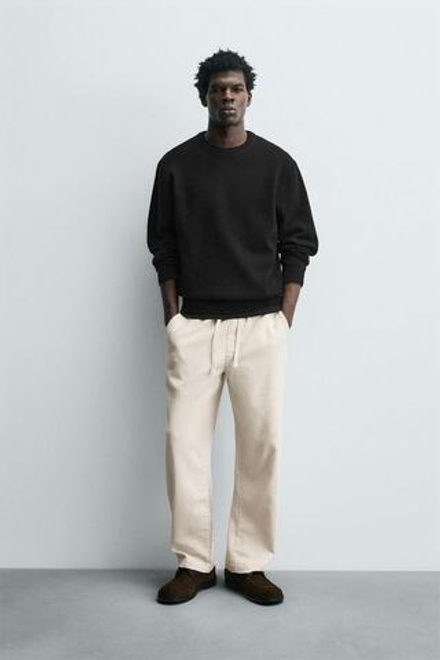 ZARA БРЮКИ RELAXED FIT С РЕЛЬЕФНОЙ СТРУКТУРОЙ, СВЕТЛО-БЕЖЕВЫЙ